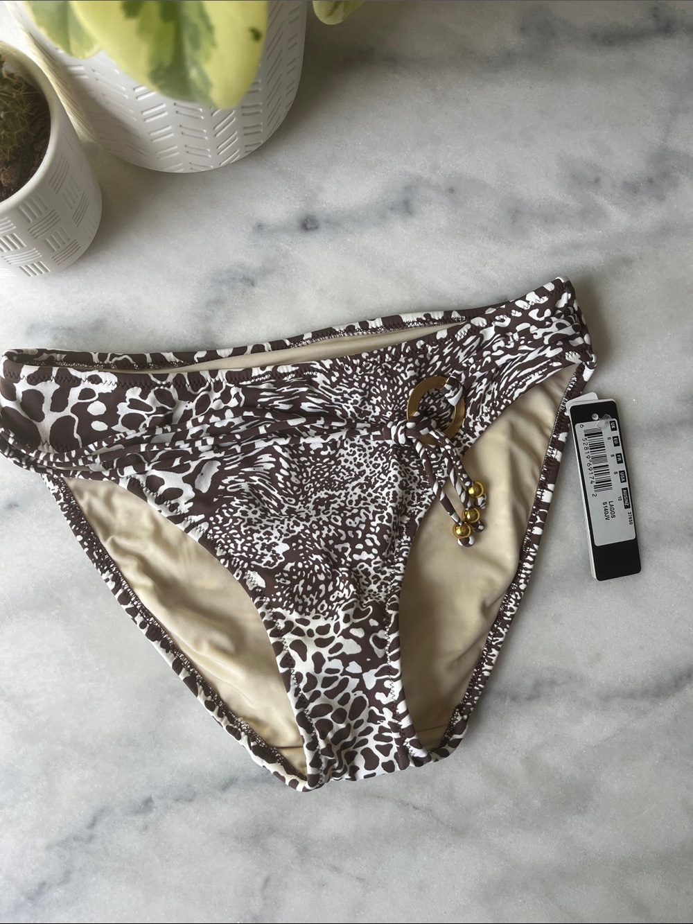 NWT Fantasie Brown & Cream Leopard-Print Bikini Bottom in Lagos print